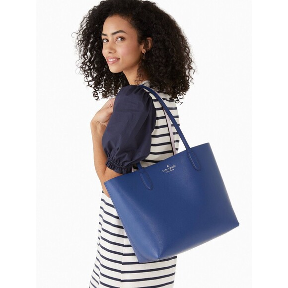 New Kate Spade Ava Reversible Tote with Pouch Double Faced Leather Pale Amethyst - Picture 4 of 6